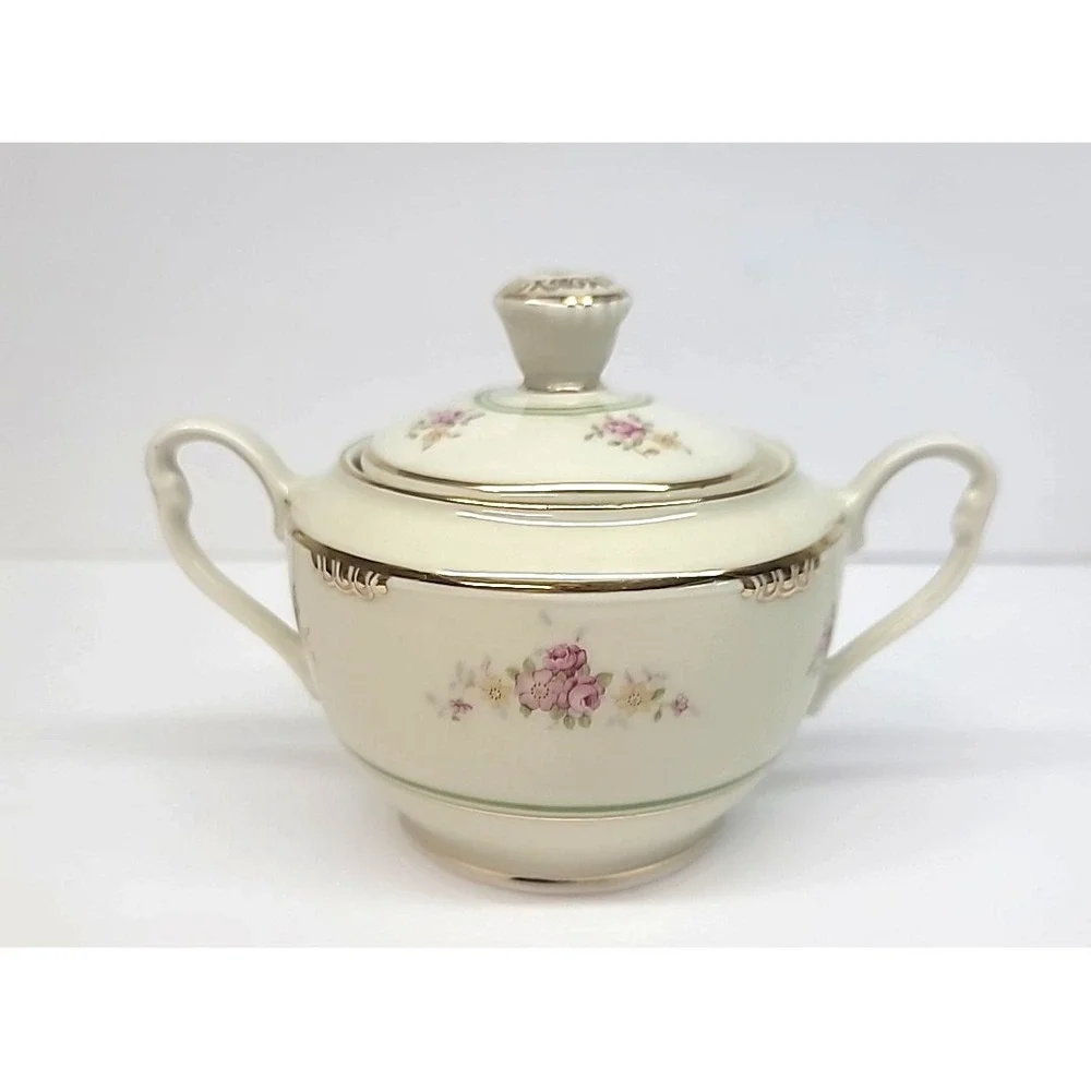 Bavaria Germany US Zone Sugar & Creamer-Ivory w/Pink/Yellow Flowers-Gold Trim